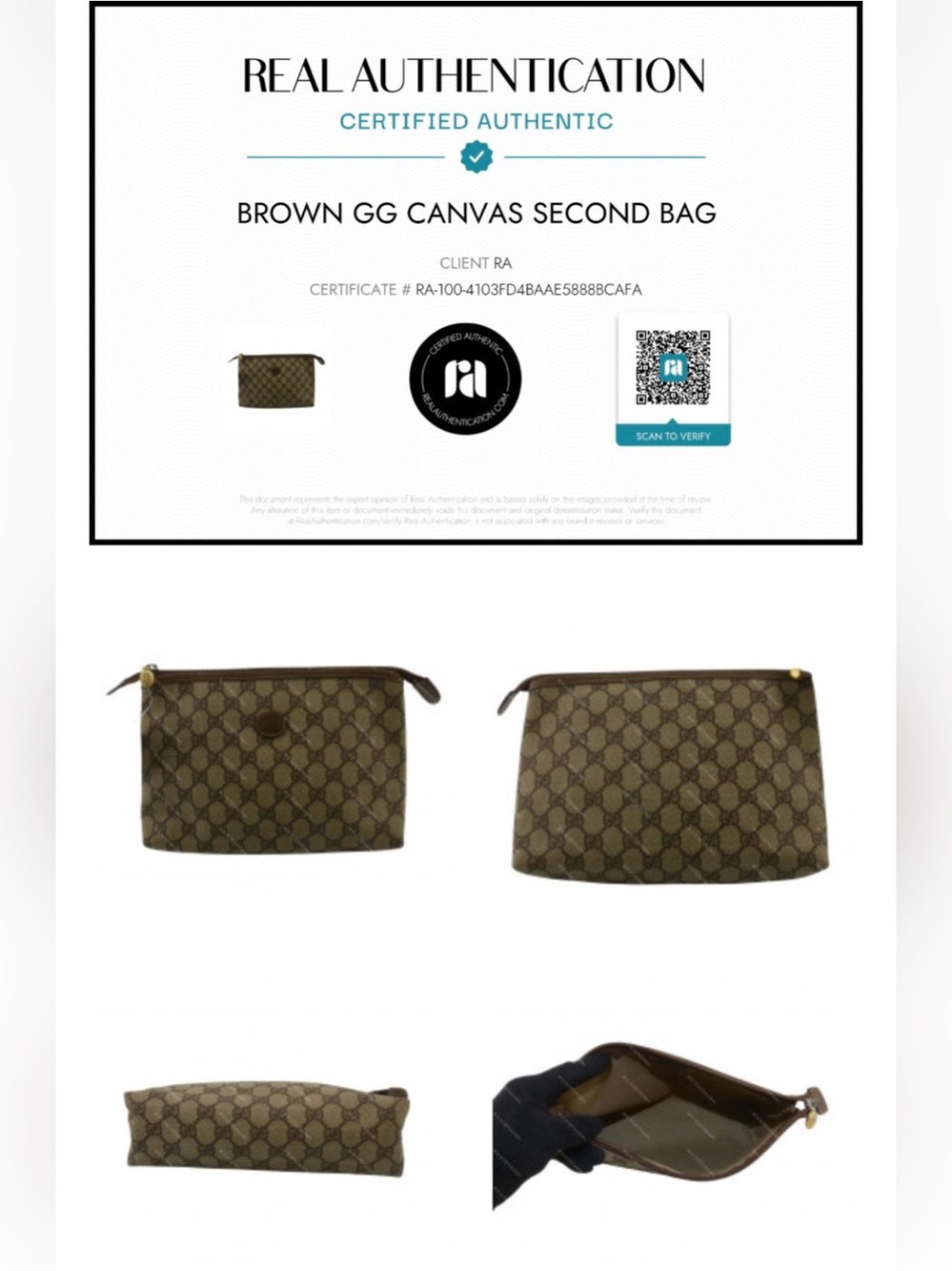 Gucci Beige Monogram Canvas pouch with Brown Trim - Picture 7 of 8